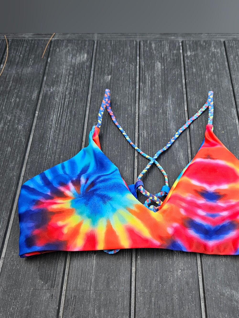ZAFUL Strappy Rainbow Tie Dye Bikini Top Size 10